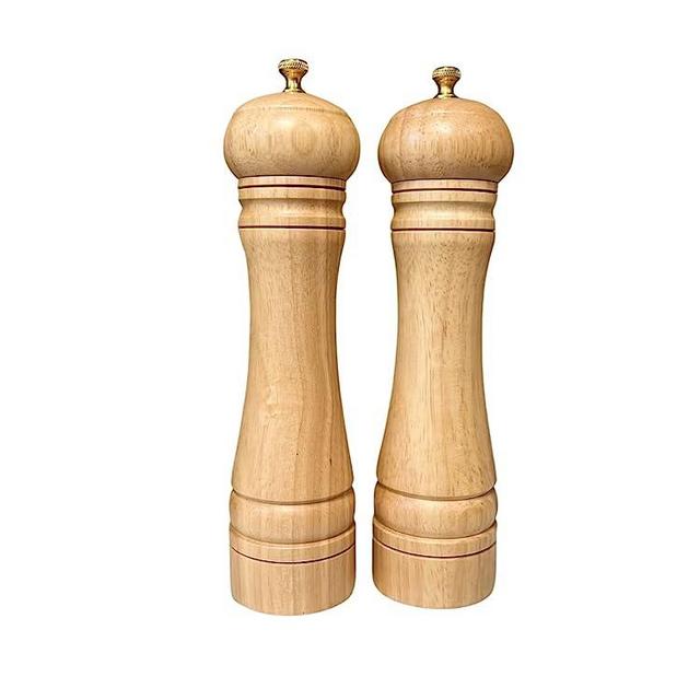 Salt and Pepper Mill Set - The Spice Sisters Salt and Pepper Mill Set- Light Oak Wood with Brass Refillable Salt & Peppercorn Shakers