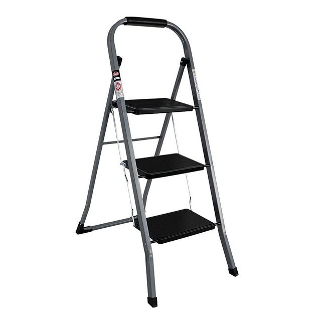 EFINE 3 Step Ladder, Slim Folding Design Step Stool, High Grade Steel with Smooth Powder Coating, Sturdy and Lightwight, Holding up to 330lbs. (Gray)