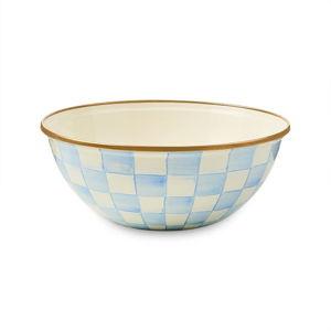 MACKENZIE-CHILDS Enamel Everyday Bowl, Serving Bowl for Entertaining, Medium, Light-Blue-and-White Sky Check