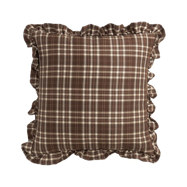 S_SSOY Set of 2 Checkered Cushion Covers 18Inch,Square Ruffles Cushion Cases Vintage Throw Pillow Covers with Ruffles for Sofa Beds Car Seats Living Room Bedroom Pillowcase Decoration (Brown)