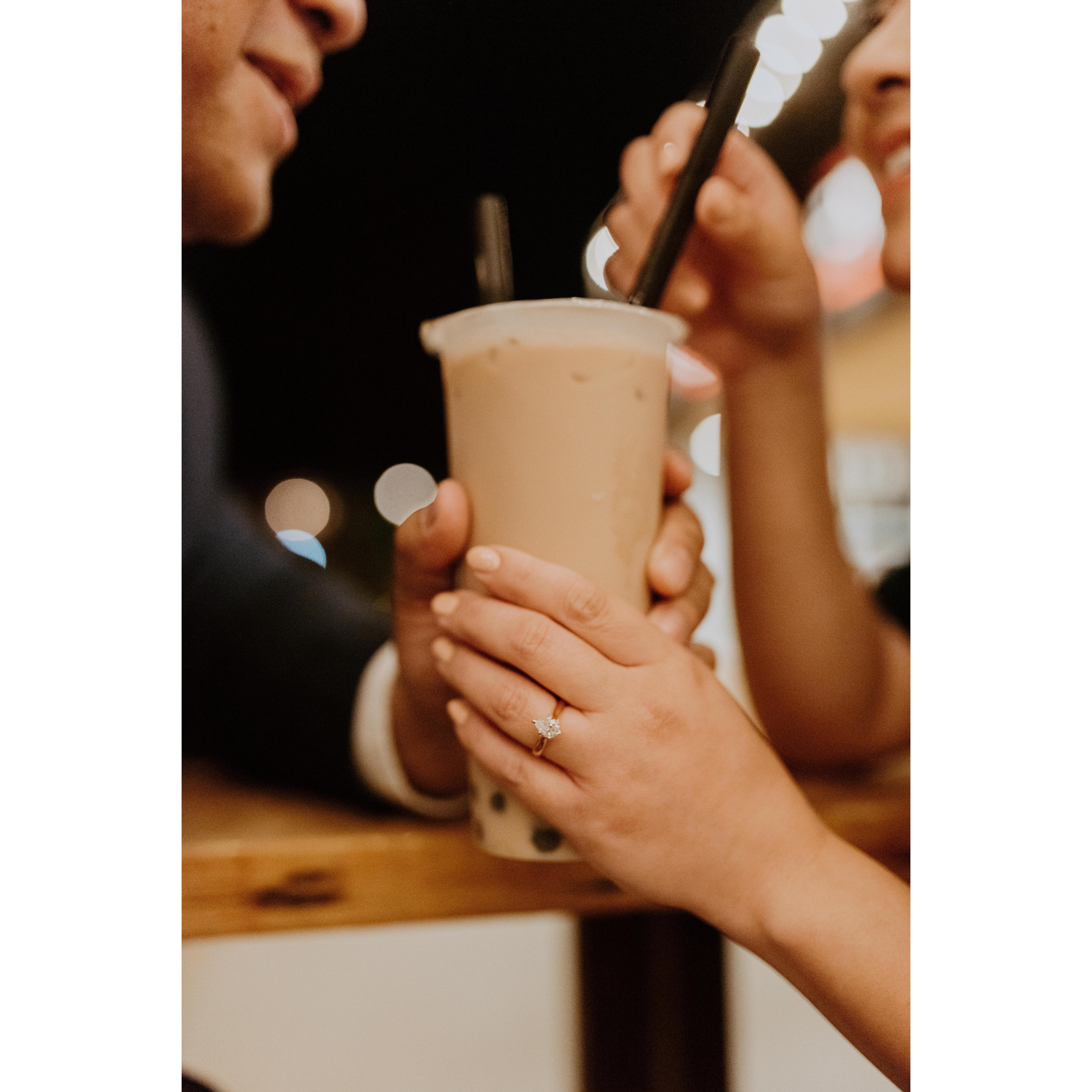 Kin is actually marrying boba milk tea.
