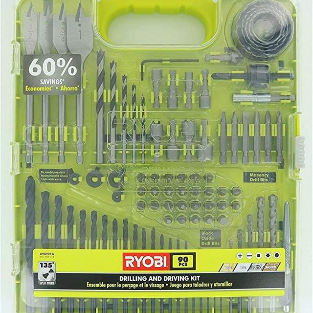 Ryobi A98901G 90 Piece Drilling and Driving Kit for Wood, Metal, Plastic, and Masonry