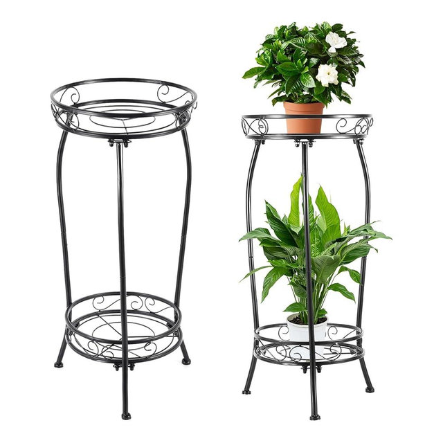 LOYAL TIGER Plant Stand Indoor Outdoor，Tall Black Metal Rustproof Stable Plant Stands，2 Tier 27.1 inch (2PS-Iron)