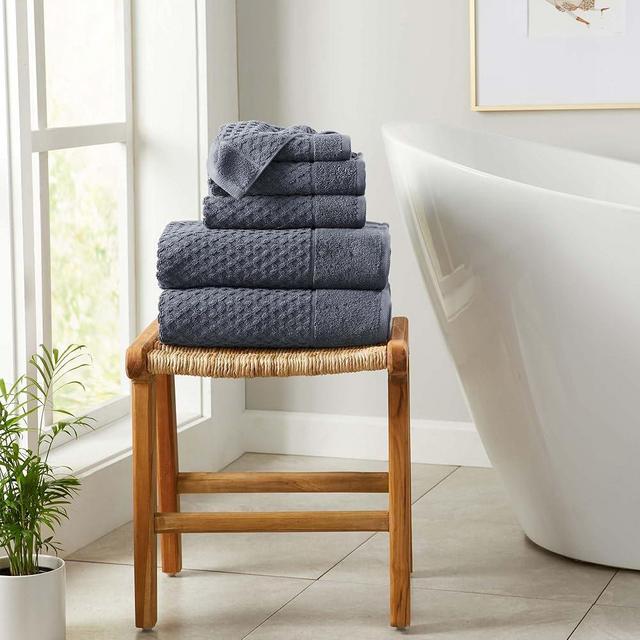 Great Bay Home Navy Bath Towels - 100% Cotton 6 Piece Towel Set 2 Bath Towels, 2 Hand Towels, 2 Washcloths - Absorbent, Durable, Quick-Dry, Low-Twist, Two-Ply Decorative Towels (Stone Blue)