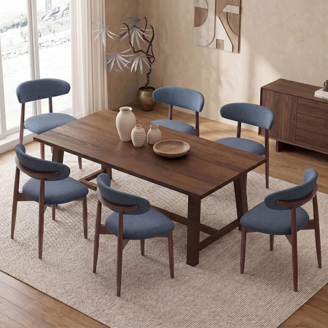 Set of 6 Modern Upholstered Dining Chairs -Fabric Seat, Solid Wood Legs with Foot Pegs, Kitchen/Cafe Side Chairs for Dining Room