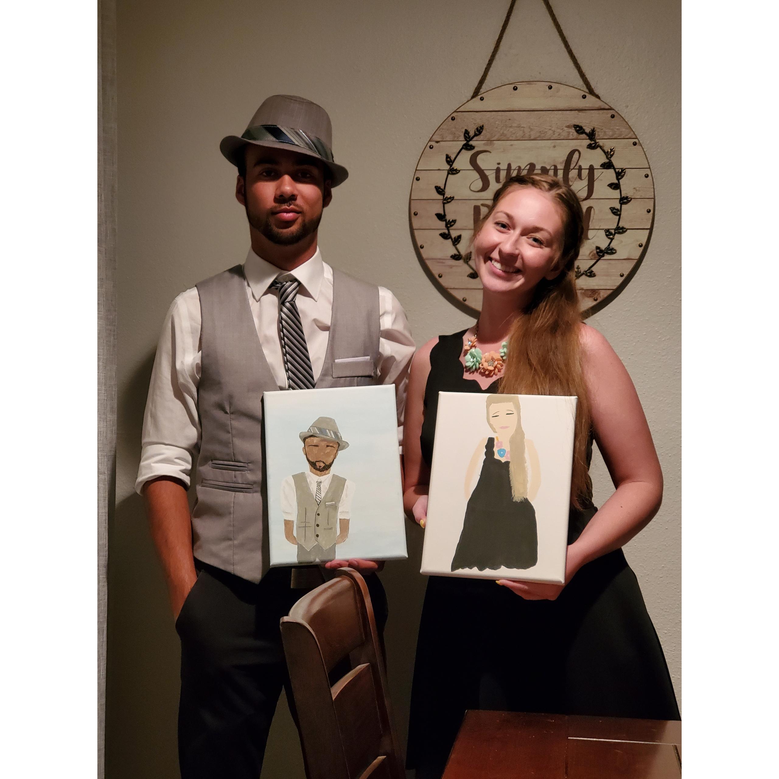 Date night were we had to paint each other while being dressed in fancy clothes
