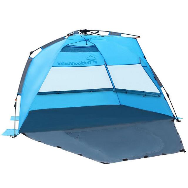 OutdoorMaster Pop Up Beach Tent - Easy to Set Up, Portable Beach Shade with SPF 50+ UV Protection for Kids & Family (Blue,L)