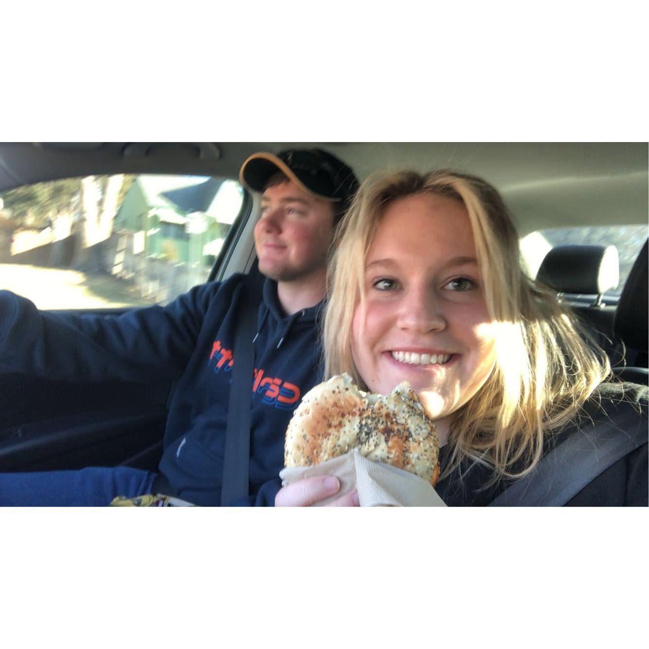 First date when Mckenna came back from college. Bagels and skiing!