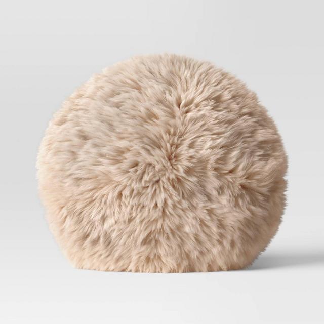 Long Faux Fur Round Throw Pillow Beige - Threshold™