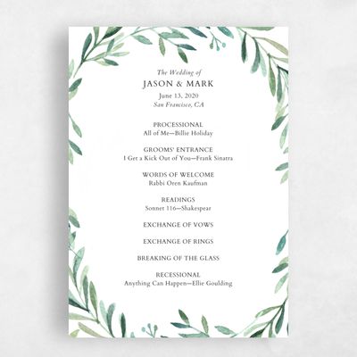 Green Simple Wedding Program - Eastwick