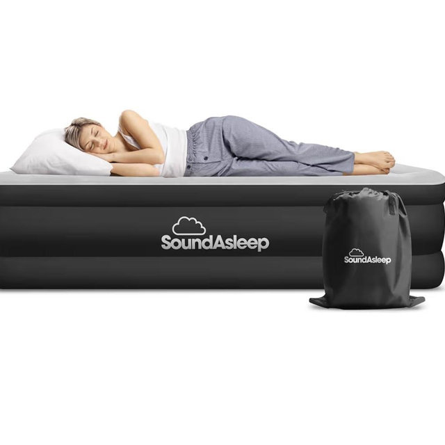 SoundAsleep Dream Series Luxury Air Mattress with ComfortCoil Technology & Built-in High Capacity Pump for Home & Camping- Double Height, Adjustable, Inflatable Blow Up, Portable - Queen Size