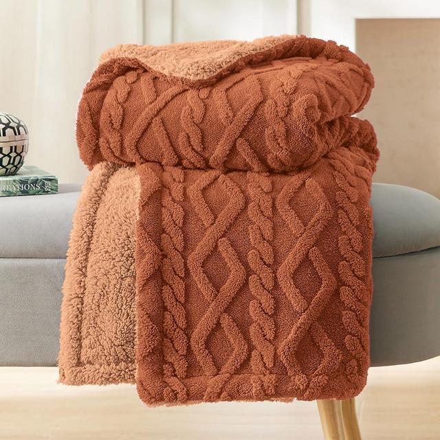 Bedsure Sherpa Throw Blanket for Couch Sofa - Fuzzy Soft Cozy Blanket for Bed, Fleece Thick Warm Blanket for Winter, Orange Fall Throw Blanket, 50x60 Inches