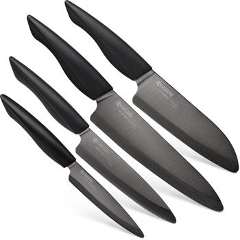 Innovation Soft Grip 4 Piece Ceramic Knife Set - Black 4.5" Utility, 5" Slicing, 5.5" Santoku and 7" Chef's Knife
