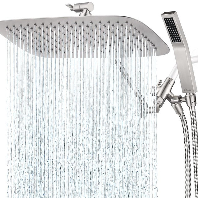 G-Promise All Metal 14 Inch Dual Shower Head with Handheld Combo, Rain Shower Head, Adjustable Extension Arm, Smooth 3-Way Diverter, 71 Inch Extra Long Hose - A Bathroom Upgrade(Brushed Nickel)