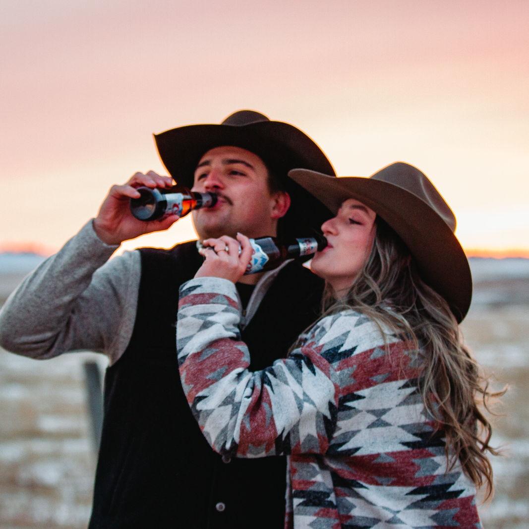 Celebrating with a cold one after braving the cold!