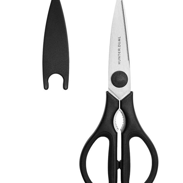 Kitchen Scissors for Food, HUNTER.DUAL Heavy Duty Come Apart Poultry Shears for Cooking, All Purpose for Cutting Chicken, Meat, Fish & Vegetables (Black, 8.35 Inch)