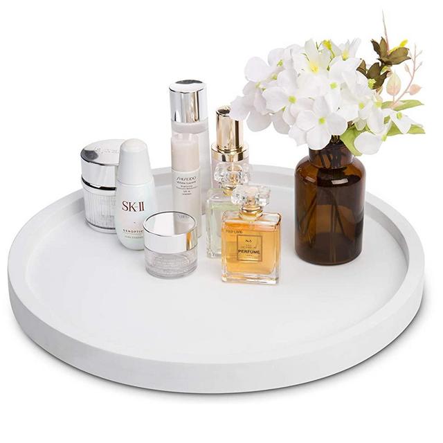 MyGift 16-inch White Round Concrete Vanity Tray for Jewelry, Toiletries and Candles