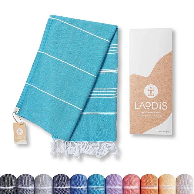 LAODIS Turkish Beach Towels - Turkish Bath Towels - Sand Free Beach Towel, Absorbent, Soft, Lightweight, Quick Dry Towel - Peshtemal for Beach, Pool, Travel, Camping, Yoga, Gym, Bath - Turqouise
