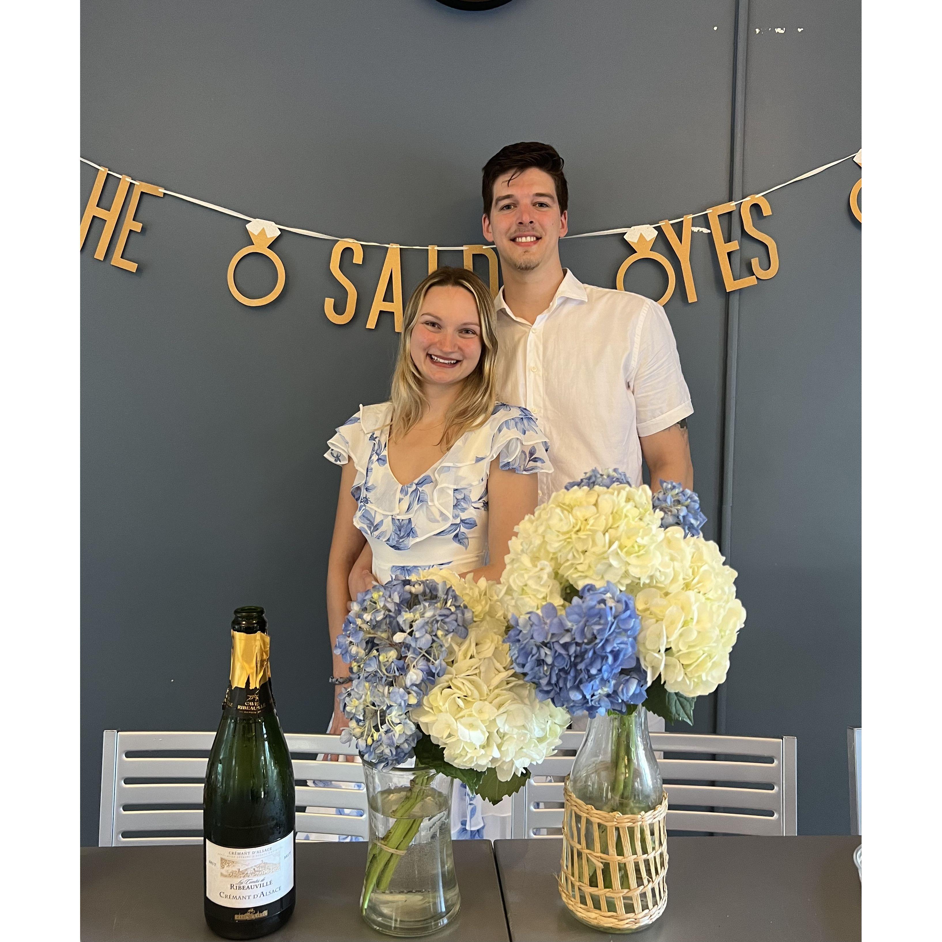 Celebrating with our Stanford friends at our engagement party.