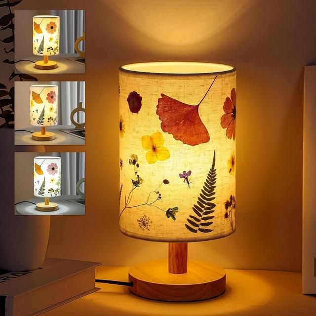WSYEAR Flower Table Lamp Christmas Bedside Lamps Decor Gifts for Her Women Wife-Pressed Flowers 3 Colors LED Reading Light Vintage Flower Night Light for Valentine Day,Birthday,Xmas Home Decoration