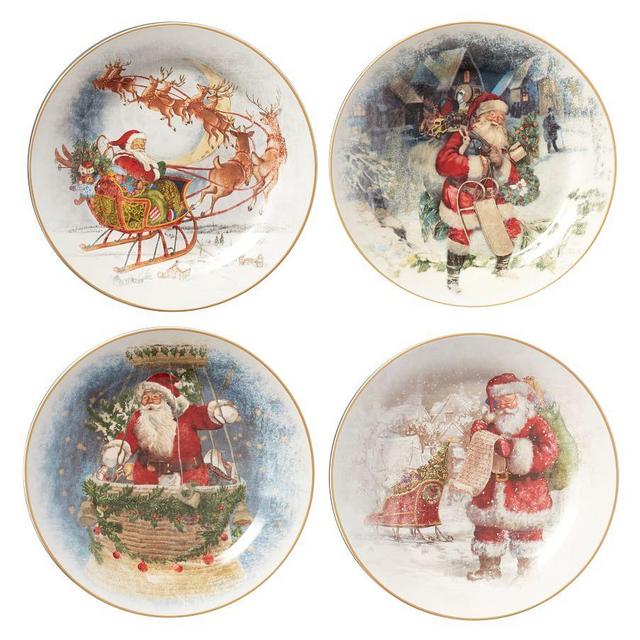 Nostalgic Santa Stoneware Dinner Plates, Set of 4 - Assorted