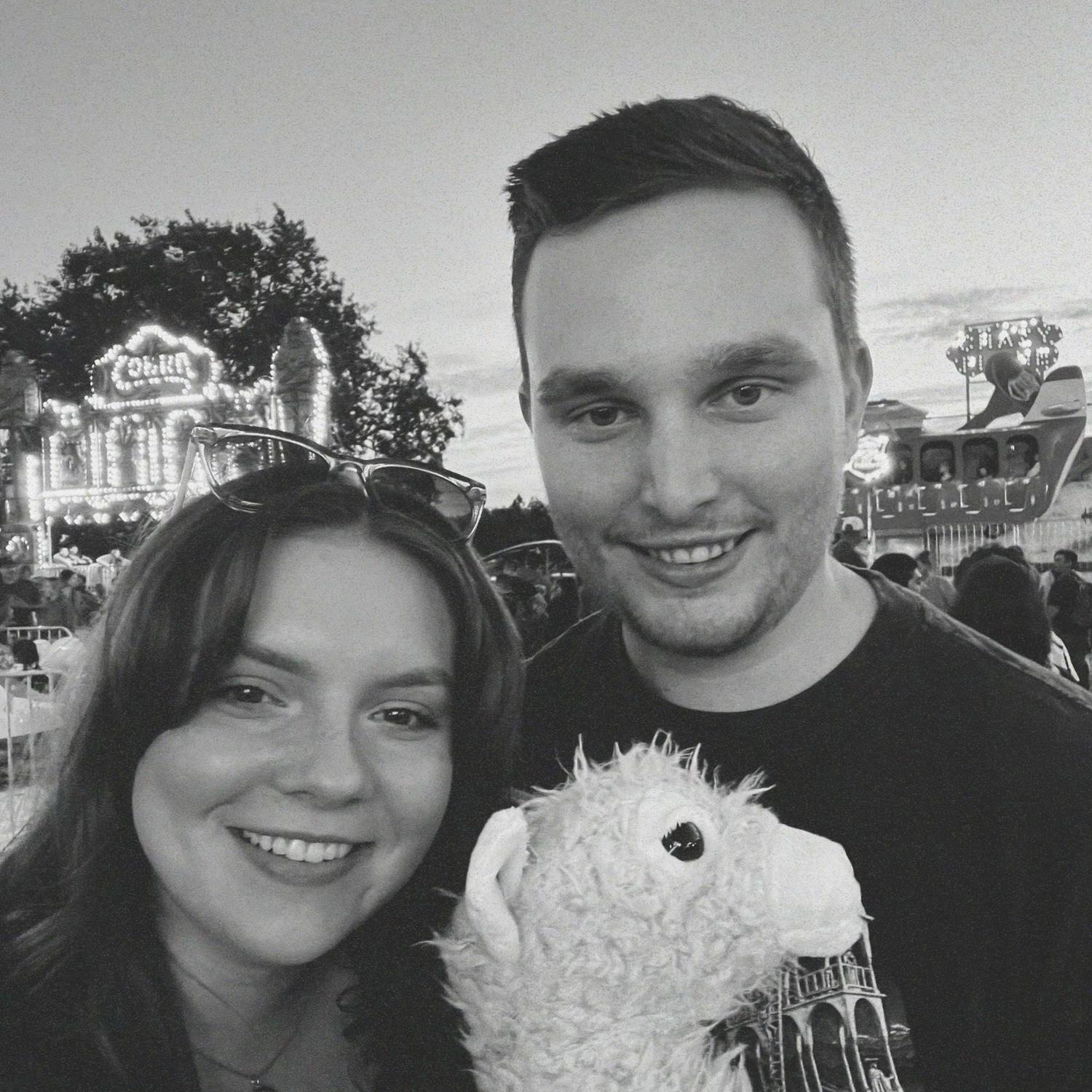 7/29/23 Our first time at a carnival together. I won this ugly stuffed llama playing the water gun game.