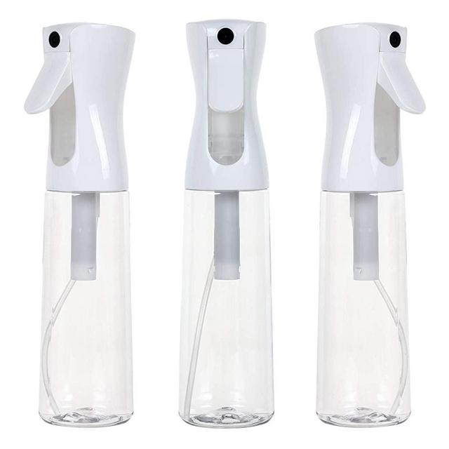 Houseables Continuous Spray Water Bottle, Hair Mist Sprayer, White, 12 Oz, 3 Pack, 10", Ultra Fine, Solvent & BPA Free Clear Plastic, Pressurized Mister, With Pump, For Stylist, Salon, Barber