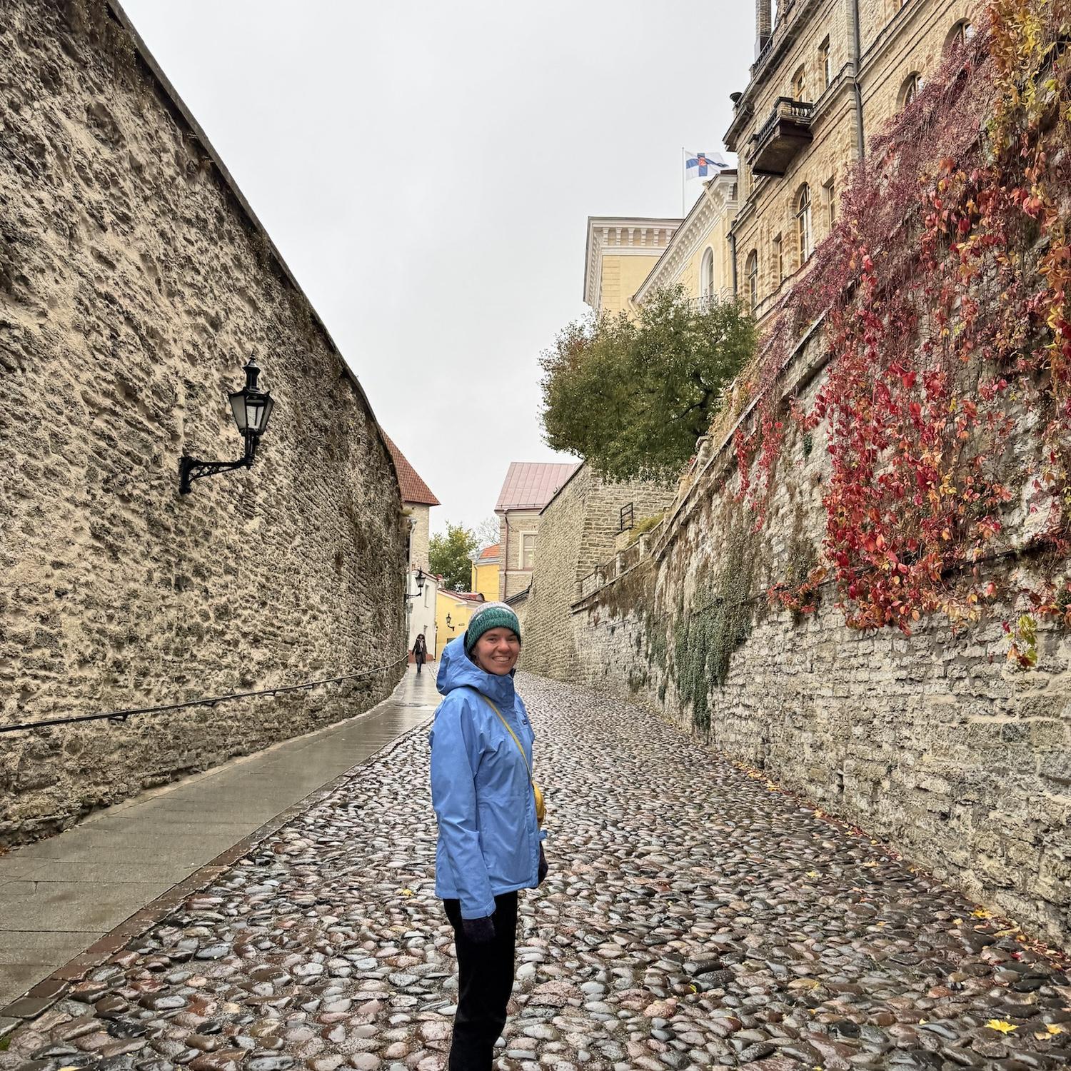 Vickie complementing the scenery in Old Town, Tallinn