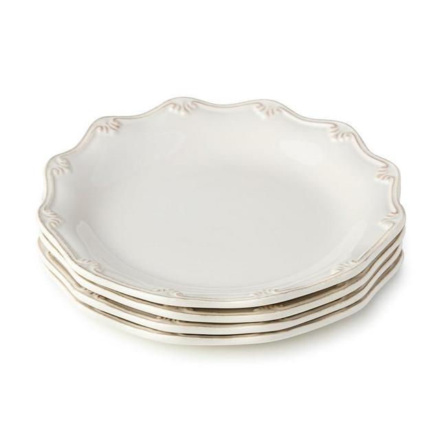 Heritage Scroll 9-Inch Salad Plates, Set of 4 – Elegant Ivory Stoneware with Sculpted Scroll Design & Scalloped Edge – Classic Accent Plates for Dining & Entertaining