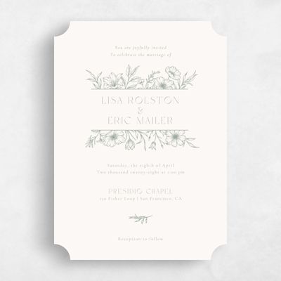 Beige Ticket Wedding Invitation - Wiosna Portrait