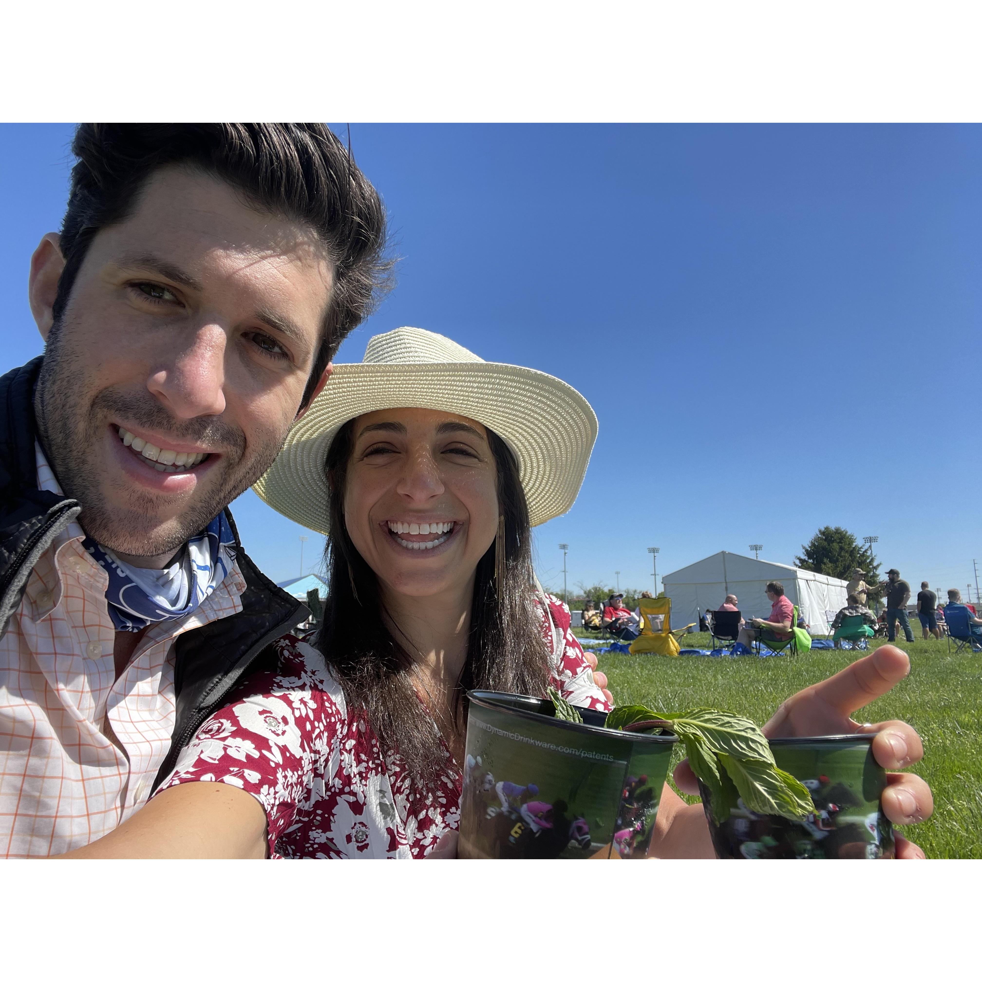 Enjoying mint juleps at the Kentucky Derby!