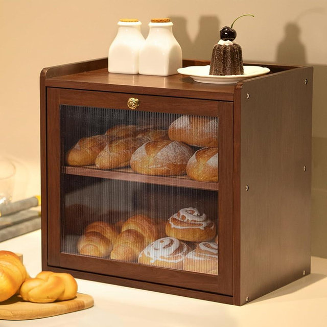 CheerNest Solid Wood Bread Box for Kitchen Countertop, 2-Layer Large Capacity Wooden Breadbox Storage Bin with Acrylic Window, Farmhouse Rustic Bread Keeper, Brown (Includes 50 Deli Papers)