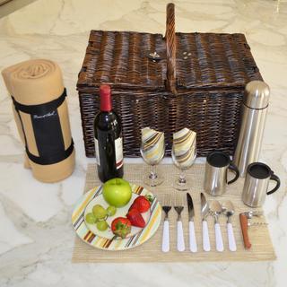 2-Person Willow Picnic Hamper with Blanket & Coffee Set