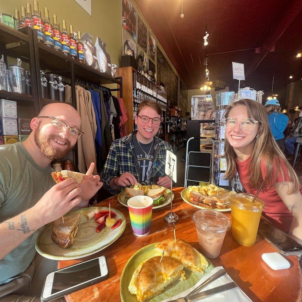February 11, 2023 - Lunch with our friends Henry and Katie (photo creds to her!) at Local Blend! Fun fact: earlier this day, Bernie and Anthony admitted they were both interested in each other