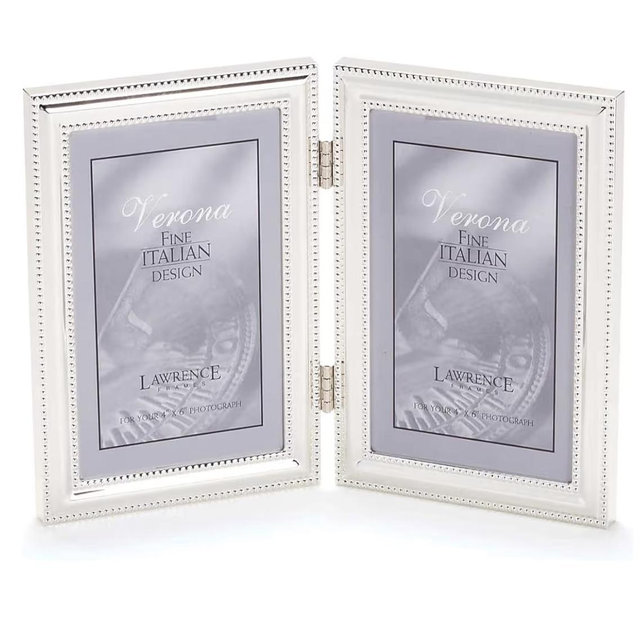 Lawrence Frames Hinged Double (Vertical) Metal Picture Frame Silver-Plate with Delicate Beading, 4 by 6-Inch