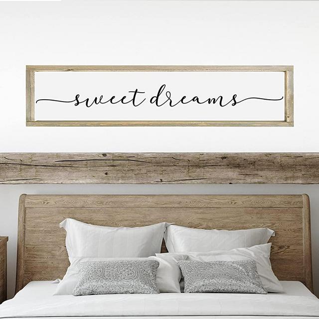 Rustic Wall Art Sweet Dreams Gift Sign Wood Framed Home Farmhouse Distress Watercolor Sothern Charm Home Decor Inspirational Motivation (9" x 35")