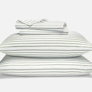 Luxe Sateen Core Sheet Set - King, Tandem Stripe in Fresh Moss