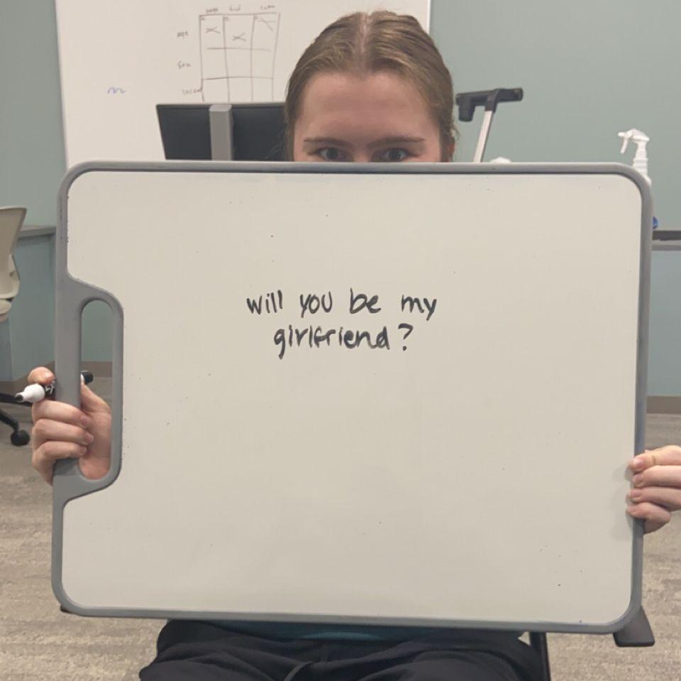 December 2021: Sarah asked Megan to be her girlfriend while studying for finals together - how nerdy! We were both so nervous! Little did we know how beautiful our future would become!
