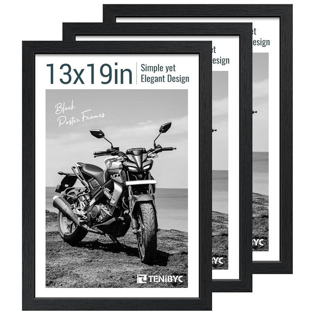 TENIBYC 13x19 Picture Frame 3 pk, Textured Black Solid Wood Poster Frame, HD Tempered Glass, Wall Gallery Frame