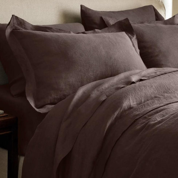 European Linen Double Flange Duvet Cover in Espresso or Dusty Olive