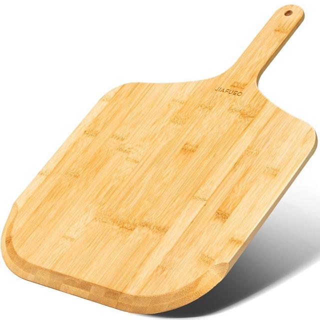 JIAFUEO Pizza Peel 14 Inch, Large Bamboo Pizza Paddle Spatula - Wooden Serving Board, Oven Accessory for Baking Homemade, Wood Cutting Board for Cheese Bread Fruit Vegetables