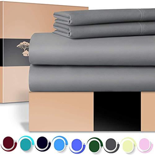 URBANHUT Egyptian Cotton Sheets Set - 700 Thread Count 100% Cotton Bed Sheets Queen (4 Piece), Luxury Queen Size Sheets, Deep Pocket, Soft & Silky Sateen Weave (Silver Grey)