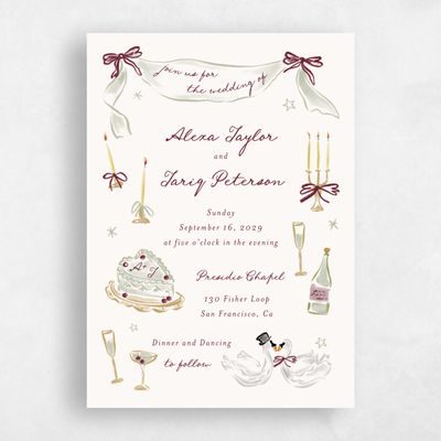 Beige Portrait Wedding Invitation - Moire Portrait