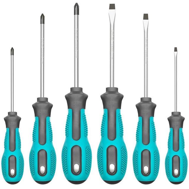 Tcwous Magnetic Screwdriver Set, 6-Piece Screw Driver Kit with 3 Phillips and 3 Flat, Professional Non-Slip Cushion Grip Nut Driver Repair Tool Set. Stocking Stuffers for Men Gifts
