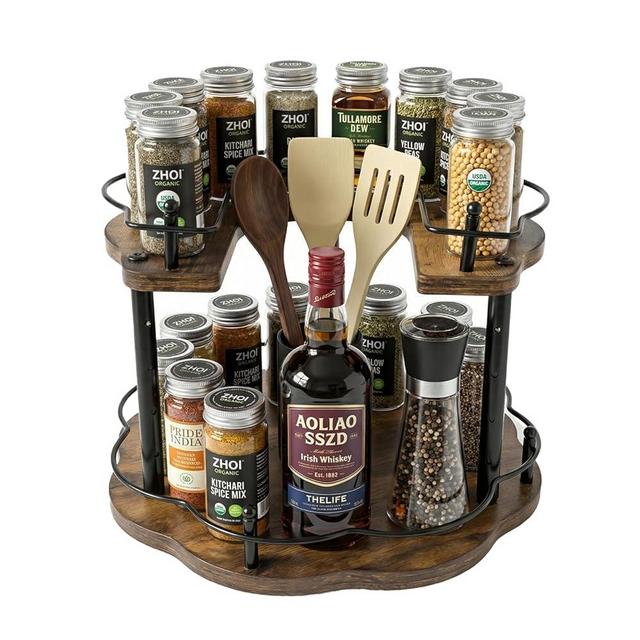 forusom 12 Inch Wood Lazy Susan Organizer Spice Rack, Lazy Susan Organizer, Height Adjustable Spice Rack, Kitchen Cabinet Storage and Pantry Turntable for Seasonings, Cans, Jars