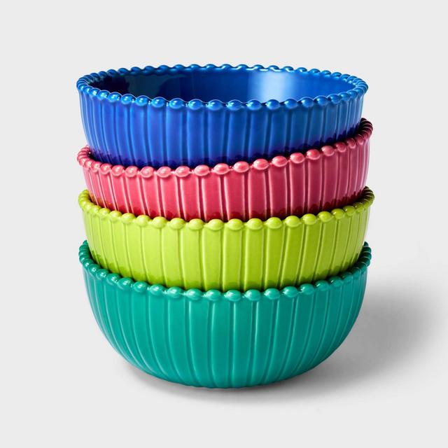 4pc Beaded Stoneware Bowl Set Pink/Teal/Light Green/Blue - Tabitha Brown for Target