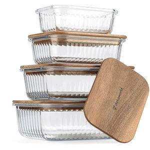 Set of 4 Stackable Space-Saving Nesting Glass Dish with Lids