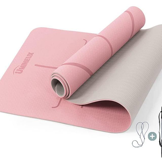 Yoga Mat Non Slip, Pilates Fitness Mats with Alignment Marks, Eco Friendly, Anti-Tear Yoga Mats for Women, Exercise Mats for Home Workout with Carrying Strap