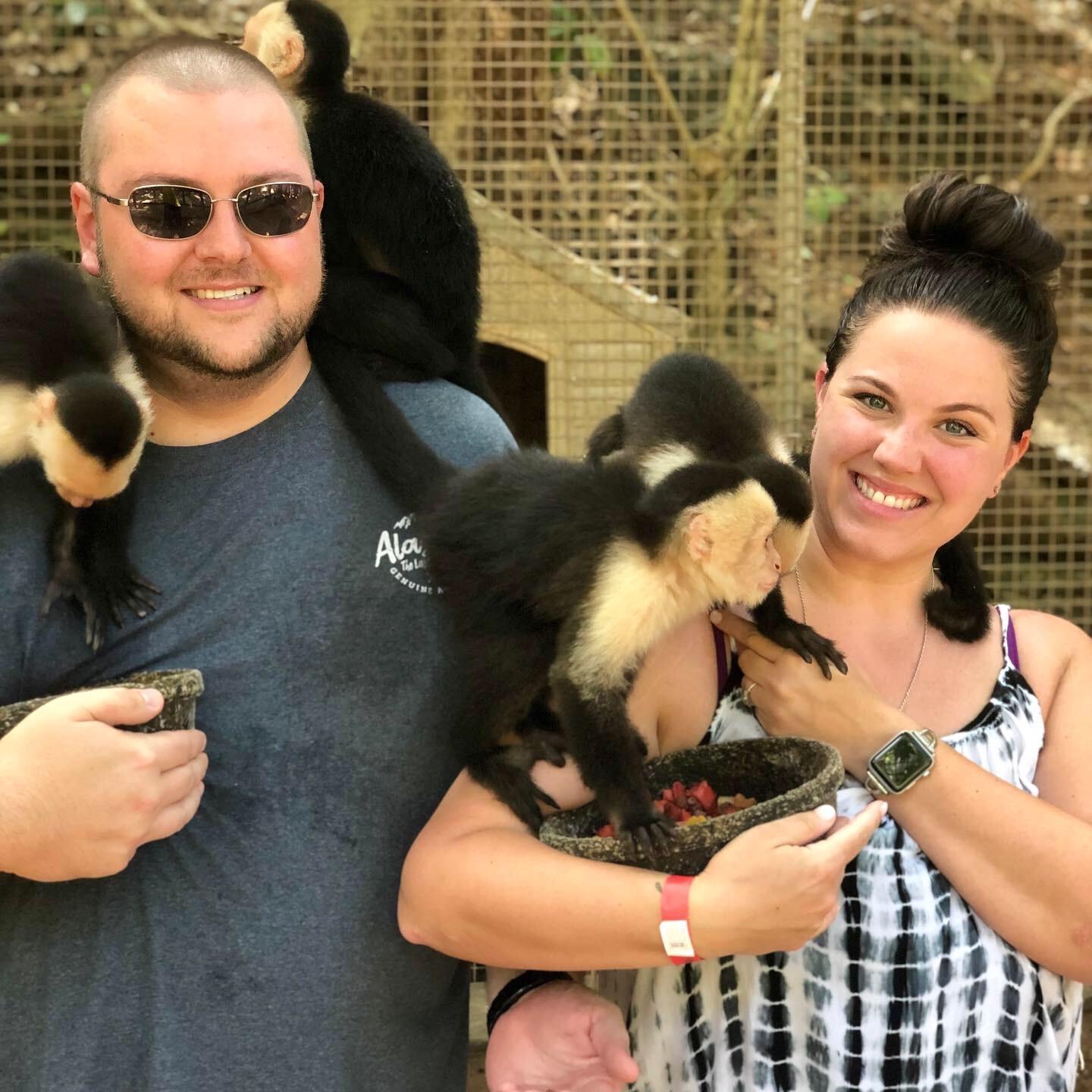 Hanging out with capuchins in Roatan Honduras. They were so cuddly and cute! And little thieves! 9/2019