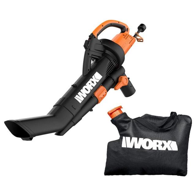 WORX WG509 TRIVAC 12 Amp 3-In-1 Electric Blower/Mulcher/Vacuum with Multi-Stage All Metal Mulching System,Black